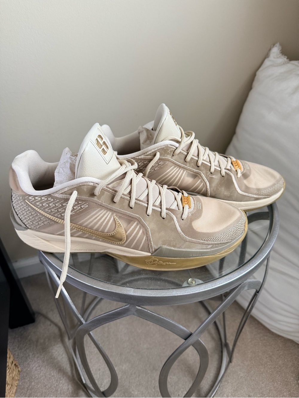 Nike Mens Sabrina Basketball Sneakers in Beige with Gold Accents